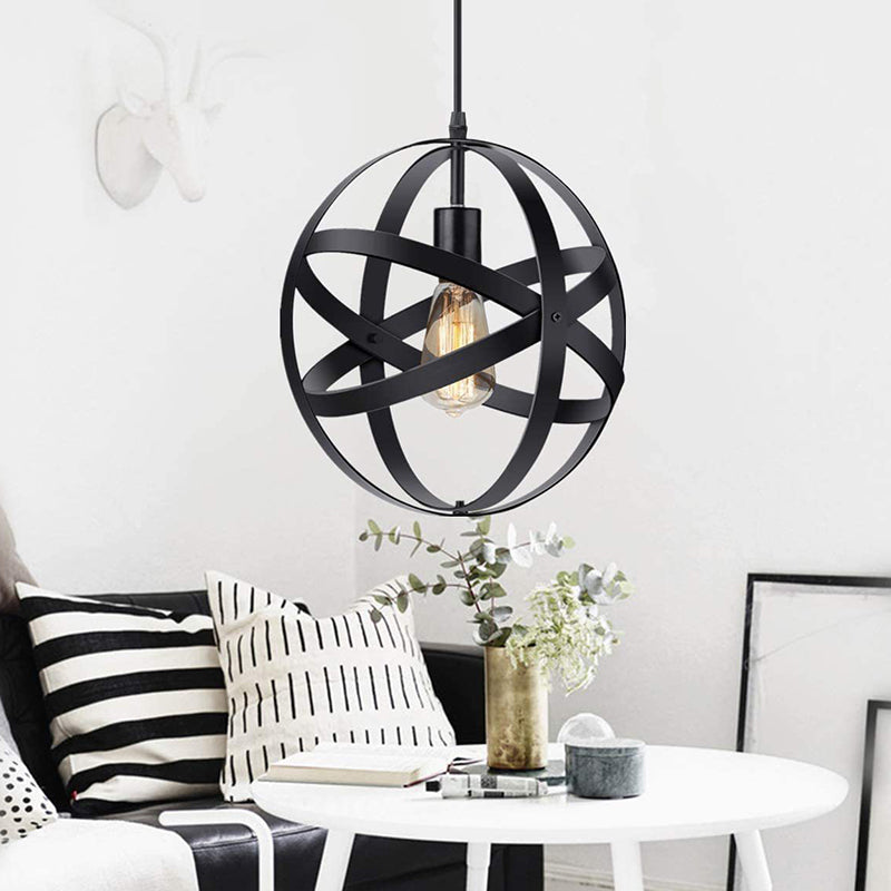 Retro Industrial Single Globe Cage Pendant Light Iron 1 Light Suspension Light for Dining Table Clearhalo 'Ceiling Lights' 'Pendant Lights' 'Pendants' Lighting' 2610057