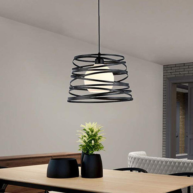 Black Metal 1 Light Pendant Light Indsutrial Retro Cylinder Cage Hanging Lamp for Restaurant Clearhalo 'Ceiling Lights' 'Pendant Lights' 'Pendants' Lighting' 2610064