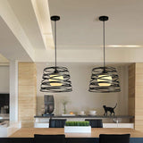 Black Metal 1 Light Pendant Light Indsutrial Retro Cylinder Cage Hanging Lamp for Restaurant Clearhalo 'Ceiling Lights' 'Pendant Lights' 'Pendants' Lighting' 2610066