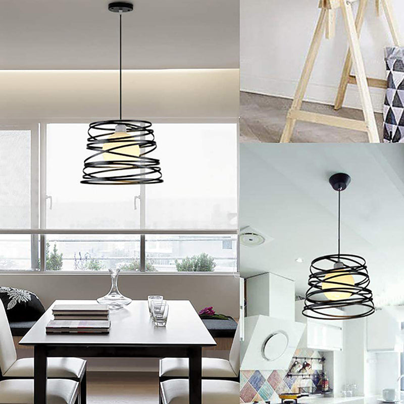 Black Metal 1 Light Pendant Light Indsutrial Retro Cylinder Cage Hanging Lamp for Restaurant Clearhalo 'Ceiling Lights' 'Pendant Lights' 'Pendants' Lighting' 2610067