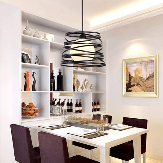 Black Metal 1 Light Pendant Light Indsutrial Retro Cylinder Cage Hanging Lamp for Restaurant Clearhalo 'Ceiling Lights' 'Pendant Lights' 'Pendants' Lighting' 2610070