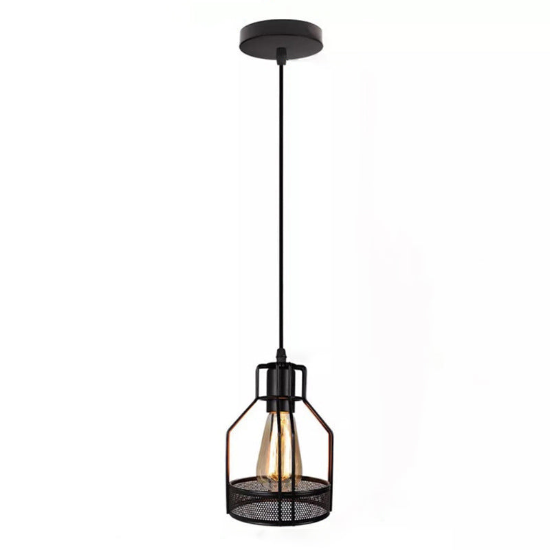 Black Metal Pendant Light Indsutrial Retro Bird Cage Hanging Lamp for Restaurant Black Round Clearhalo 'Ceiling Lights' 'Pendant Lights' 'Pendants' Lighting' 2610072