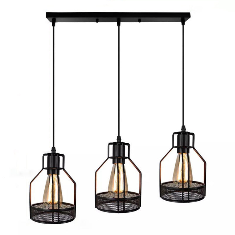 Black Metal Pendant Light Indsutrial Retro Bird Cage Hanging Lamp for Restaurant Black Linear Clearhalo 'Ceiling Lights' 'Pendant Lights' 'Pendants' Lighting' 2610073