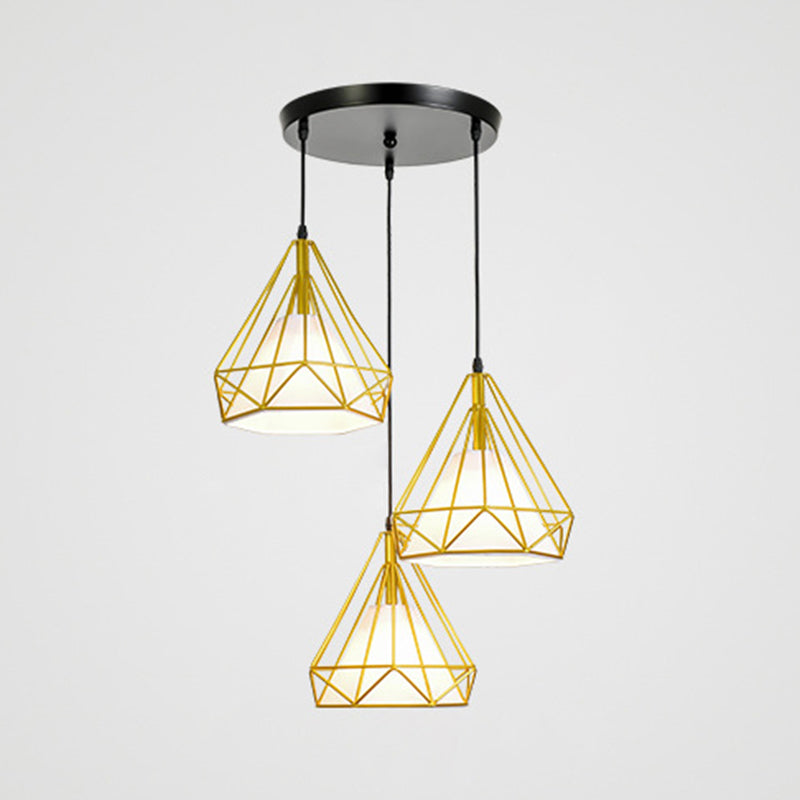 Diamond Iron Cluster Pendant Lighting Post-Modern Restaurant Hanging Lamp in Gold Clearhalo 'Ceiling Lights' 'Pendant Lights' 'Pendants' Lighting' 2610082