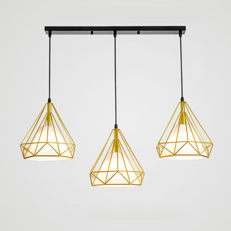 Diamond Iron Cluster Pendant Lighting Post-Modern Restaurant Hanging Lamp in Gold Gold Linear Clearhalo 'Ceiling Lights' 'Pendant Lights' 'Pendants' Lighting' 2610084