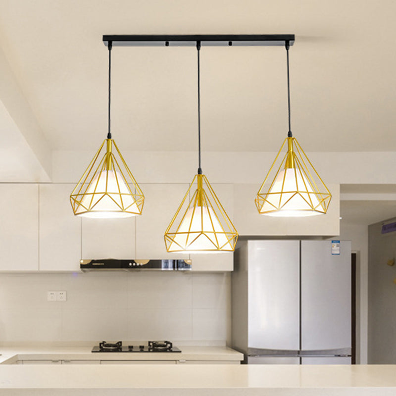 Diamond Iron Cluster Pendant Lighting Post-Modern Restaurant Hanging Lamp in Gold Clearhalo 'Ceiling Lights' 'Pendant Lights' 'Pendants' Lighting' 2610085