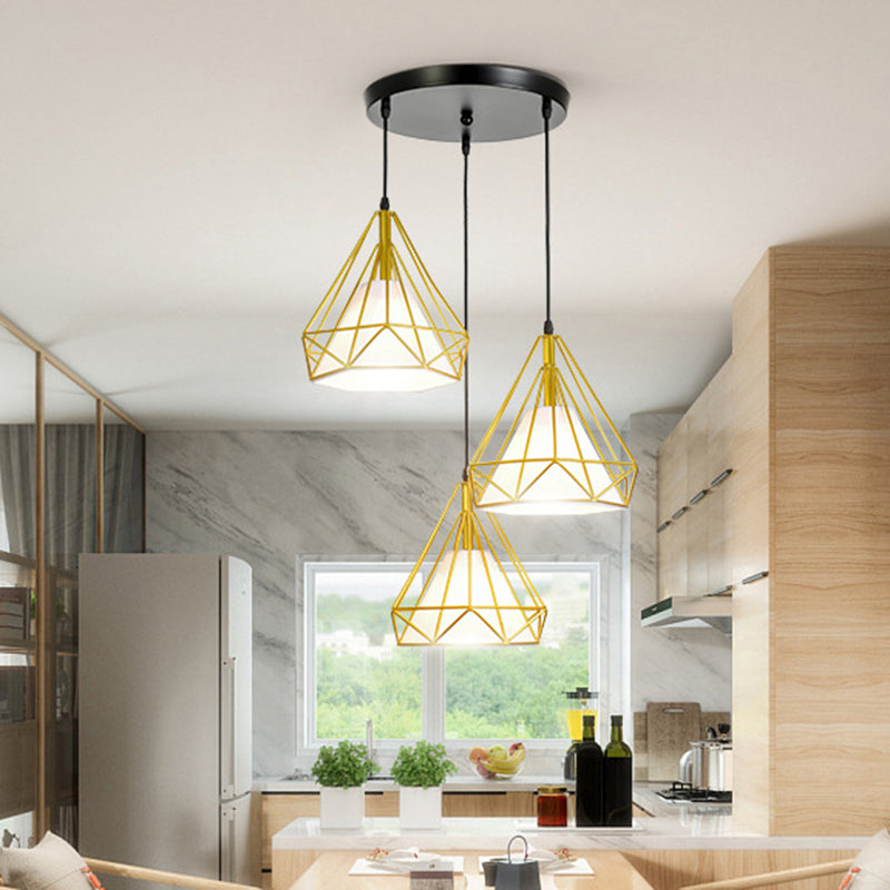 Diamond Iron Cluster Pendant Lighting Post-Modern Restaurant Hanging Lamp in Gold Clearhalo 'Ceiling Lights' 'Pendant Lights' 'Pendants' Lighting' 2610086