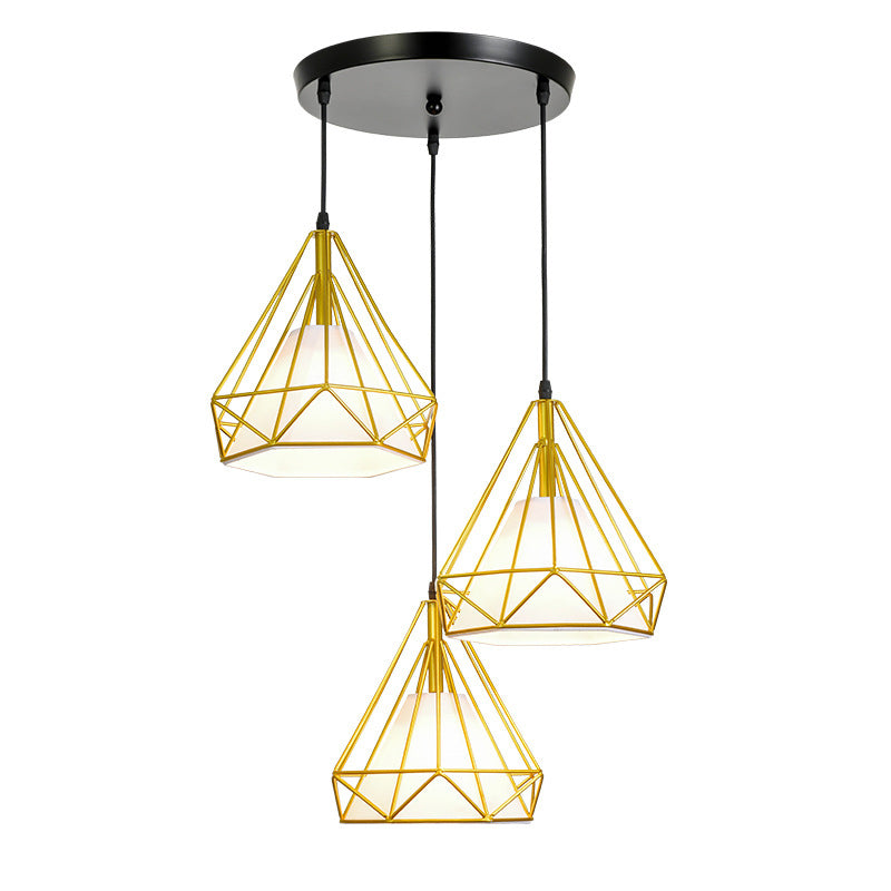 Diamond Iron Cluster Pendant Lighting Post-Modern Restaurant Hanging Lamp in Gold Clearhalo 'Ceiling Lights' 'Pendant Lights' 'Pendants' Lighting' 2610087