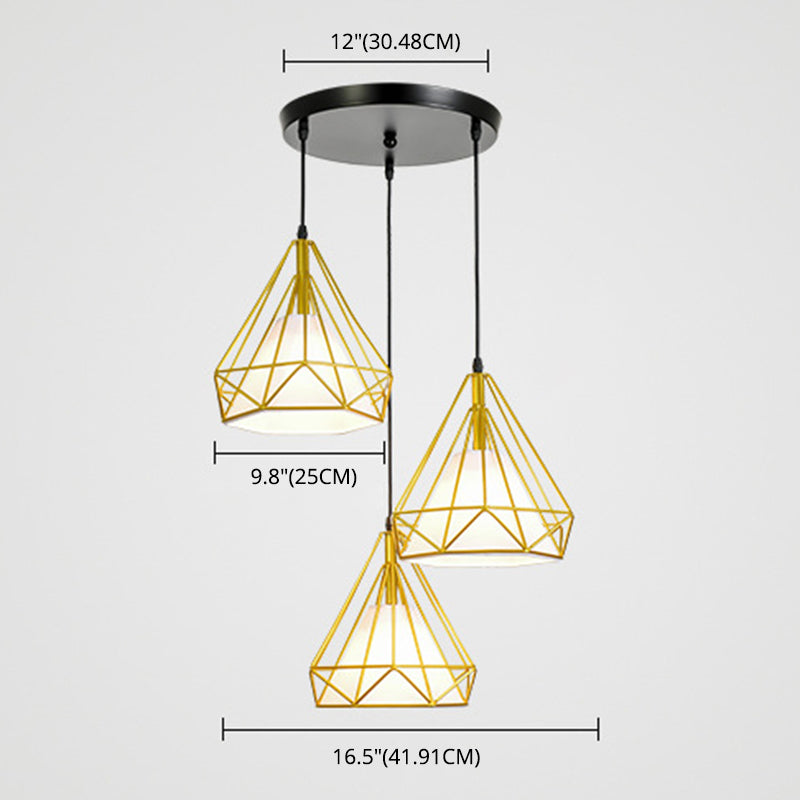 Diamond Iron Cluster Pendant Lighting Post-Modern Restaurant Hanging Lamp in Gold Clearhalo 'Ceiling Lights' 'Pendant Lights' 'Pendants' Lighting' 2610089