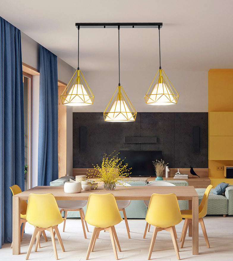 Diamond Iron Cluster Pendant Lighting Post-Modern Restaurant Hanging Lamp in Gold Clearhalo 'Ceiling Lights' 'Pendant Lights' 'Pendants' Lighting' 2610092