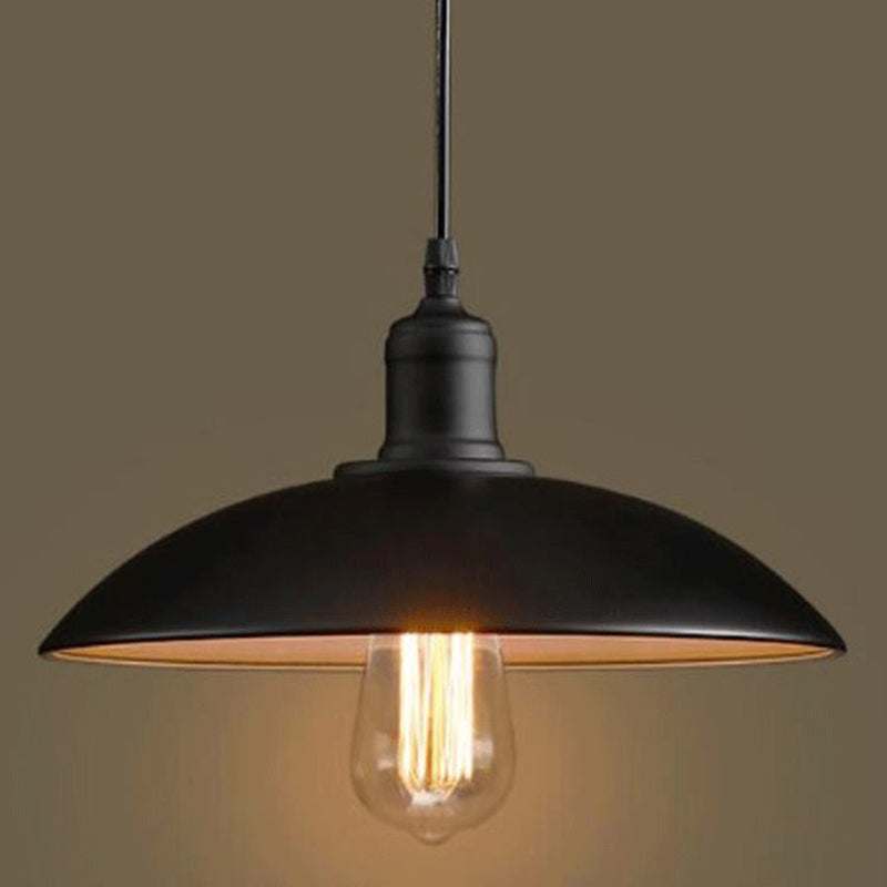 1 Light Pendant Light Industrial Retro Dome Shade Metal Hanging Lamp in Black Clearhalo 'Ceiling Lights' 'Pendant Lights' 'Pendants' Lighting' 2610095