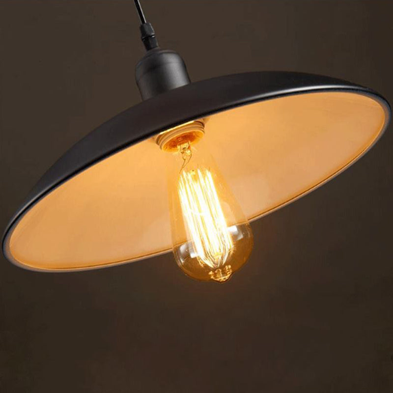 1 Light Pendant Light Industrial Retro Dome Shade Metal Hanging Lamp in Black Clearhalo 'Ceiling Lights' 'Pendant Lights' 'Pendants' Lighting' 2610096