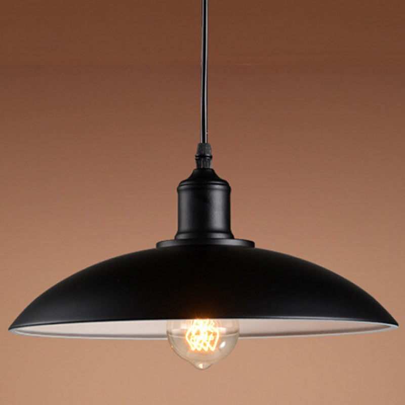 1 Light Pendant Light Industrial Retro Dome Shade Metal Hanging Lamp in Black Black Clearhalo 'Ceiling Lights' 'Pendant Lights' 'Pendants' Lighting' 2610098