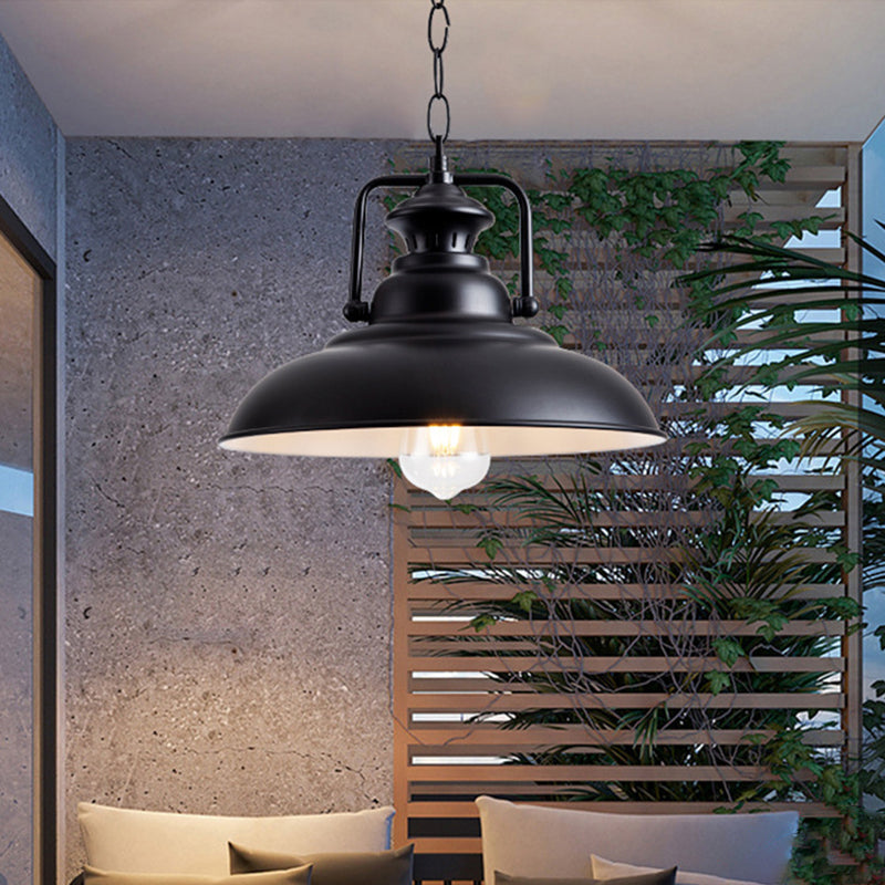 1 Light Pendant Light Industrial Dome Shade Metal Hanging Lamp in Black with Swivel Joint Clearhalo 'Ceiling Lights' 'Pendant Lights' 'Pendants' Lighting' 2610100