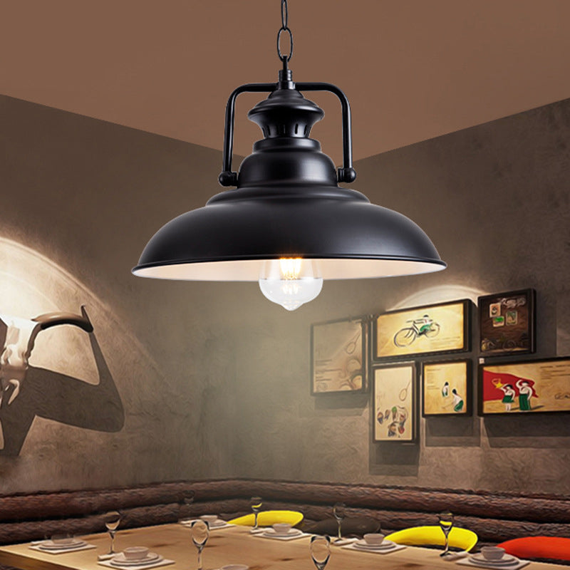 1 Light Pendant Light Industrial Dome Shade Metal Hanging Lamp in Black with Swivel Joint Clearhalo 'Ceiling Lights' 'Pendant Lights' 'Pendants' Lighting' 2610101