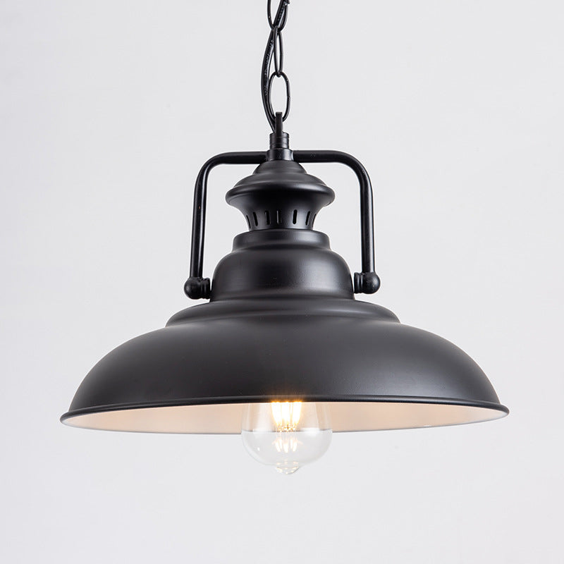 1 Light Pendant Light Industrial Dome Shade Metal Hanging Lamp in Black with Swivel Joint Clearhalo 'Ceiling Lights' 'Pendant Lights' 'Pendants' Lighting' 2610102