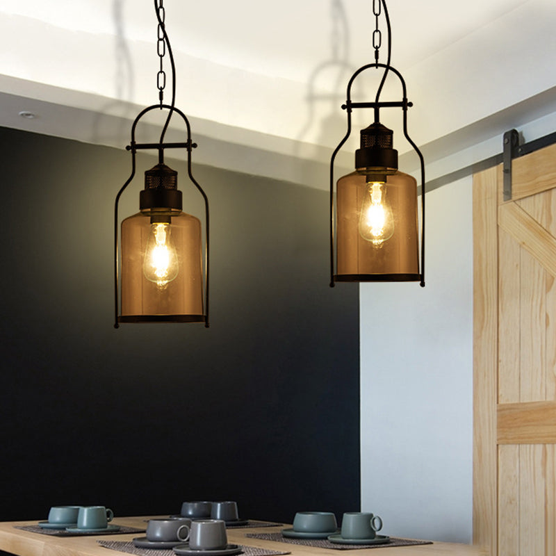 Black 1 Light Pendant Light Industrial Cylinder Glass Shade Hanging Lamp with Metal Joint Clearhalo 'Ceiling Lights' 'Pendant Lights' 'Pendants' Lighting' 2610109