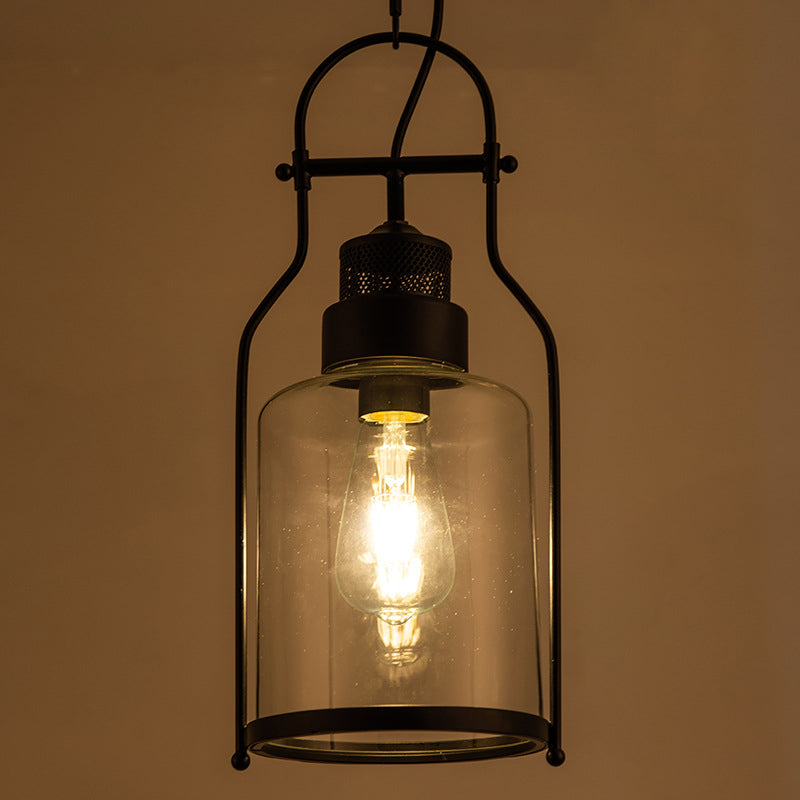 Black 1 Light Pendant Light Industrial Cylinder Glass Shade Hanging Lamp with Metal Joint Clearhalo 'Ceiling Lights' 'Pendant Lights' 'Pendants' Lighting' 2610111