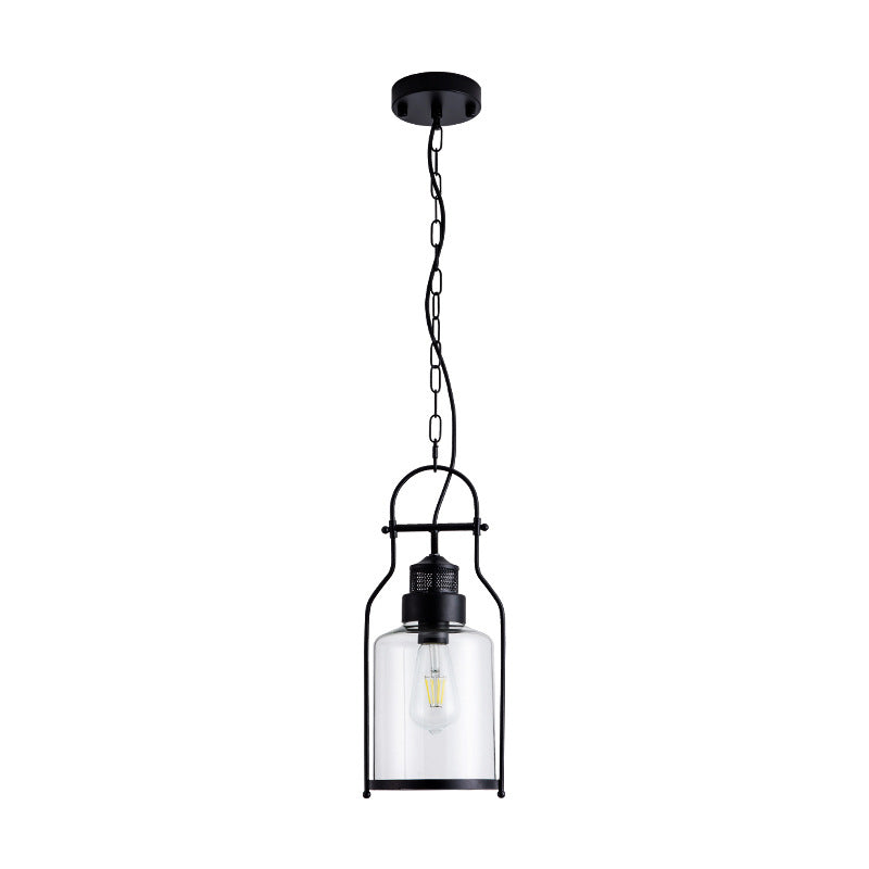 Black 1 Light Pendant Light Industrial Cylinder Glass Shade Hanging Lamp with Metal Joint Black Clearhalo 'Ceiling Lights' 'Pendant Lights' 'Pendants' Lighting' 2610113