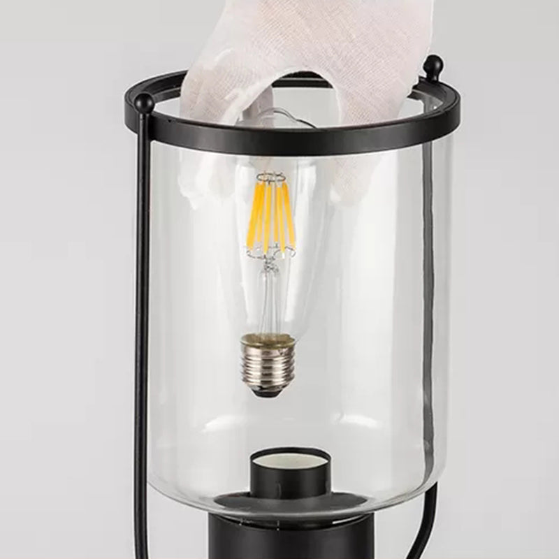 Black 1 Light Pendant Light Industrial Cylinder Glass Shade Hanging Lamp with Metal Joint Clearhalo 'Ceiling Lights' 'Pendant Lights' 'Pendants' Lighting' 2610117