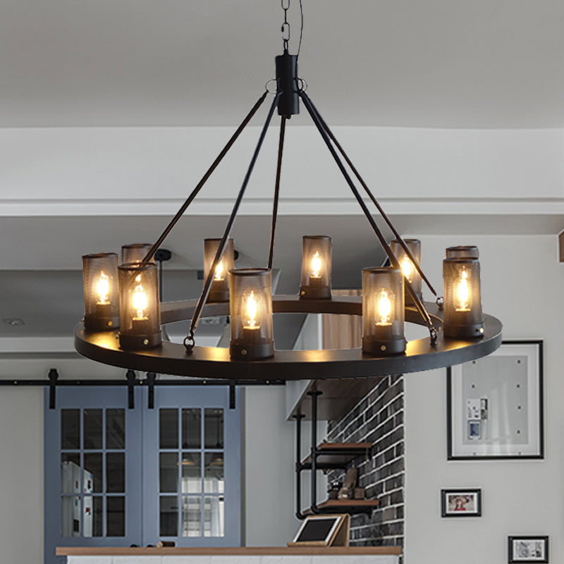 10 Lights Metal Ceiling Pendant Classic Black Cylinder Living Room Chandelier Lamp Black Clearhalo 'Ceiling Lights' 'Chandeliers' Lighting' options 261012_4662bfc0-e08f-481c-8a75-11c3af823ddc