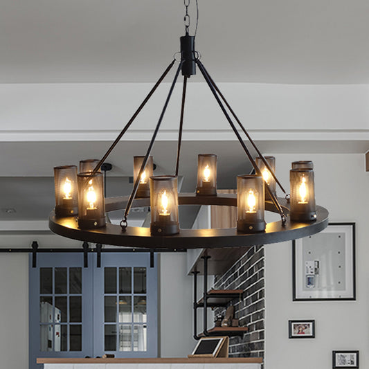 10 Lights Metal Ceiling Pendant Classic Black Cylinder Living Room Chandelier Lamp Clearhalo 'Ceiling Lights' 'Chandeliers' Lighting' options 261012