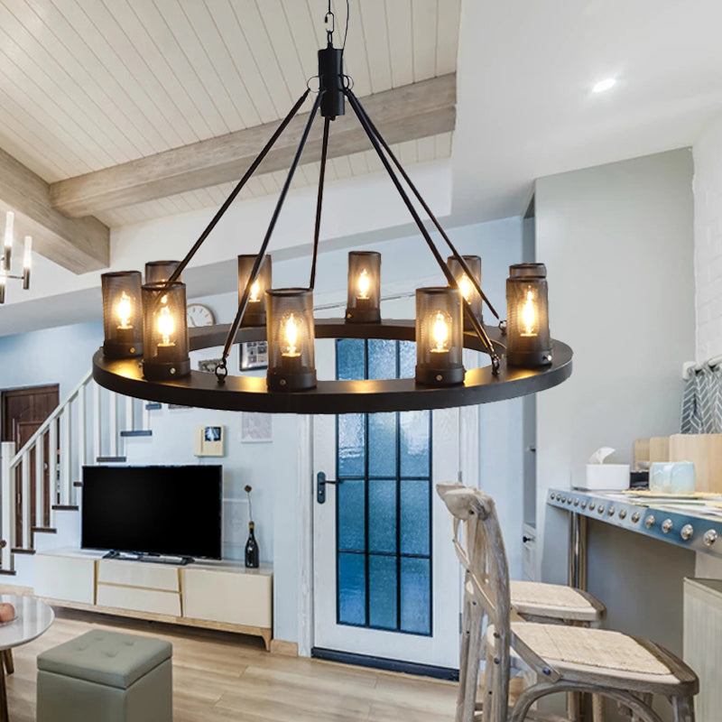 10 Lights Metal Ceiling Pendant Classic Black Cylinder Living Room Chandelier Lamp Clearhalo 'Ceiling Lights' 'Chandeliers' Lighting' options 261013