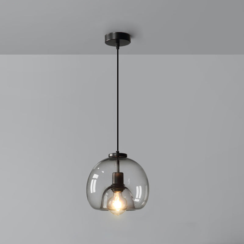 Black Spherical Pendant Light Modern Minimalist Clear Glass Dining Room Hanging Lamp Black Round Clearhalo 'Ceiling Lights' 'Pendant Lights' 'Pendants' Lighting' 2610133