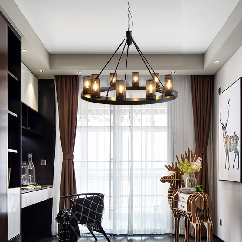 10 Lights Metal Ceiling Pendant Classic Black Cylinder Living Room Chandelier Lamp Clearhalo 'Ceiling Lights' 'Chandeliers' Lighting' options 261014