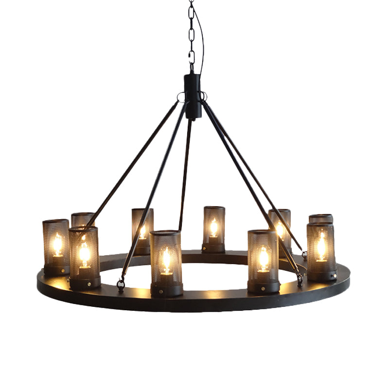 10 Lights Metal Ceiling Pendant Classic Black Cylinder Living Room Chandelier Lamp Clearhalo 'Ceiling Lights' 'Chandeliers' Lighting' options 261015