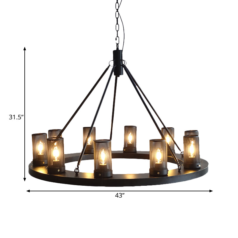 10 Lights Metal Ceiling Pendant Classic Black Cylinder Living Room Chandelier Lamp Clearhalo 'Ceiling Lights' 'Chandeliers' Lighting' options 261016