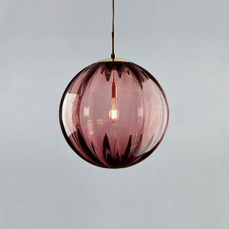 1 Light Spherical Pendant Light Modern Simple Designer Ribbed Bedroom Hanging Lamp Burgundy Clearhalo 'Ceiling Lights' 'Pendant Lights' 'Pendants' Lighting' 2610161