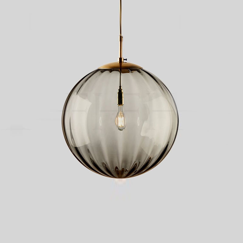 1 Light Spherical Pendant Light Modern Simple Designer Ribbed Bedroom Hanging Lamp Smoke Gray Clearhalo 'Ceiling Lights' 'Pendant Lights' 'Pendants' Lighting' 2610163