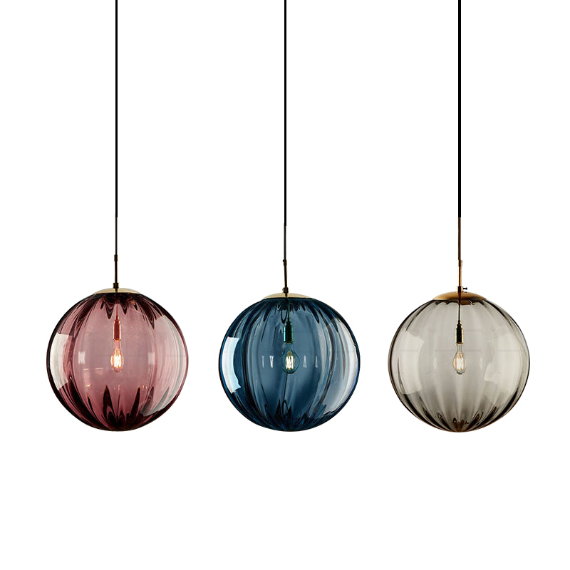 1 Light Spherical Pendant Light Modern Simple Designer Ribbed Bedroom Hanging Lamp Clearhalo 'Ceiling Lights' 'Pendant Lights' 'Pendants' Lighting' 2610167