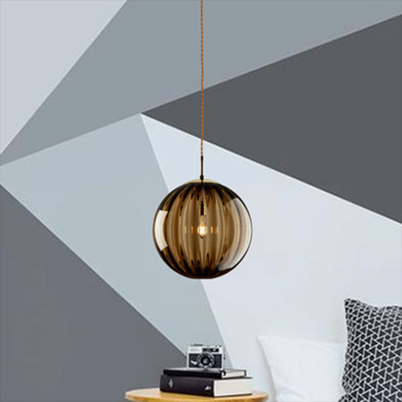 1 Light Spherical Pendant Light Modern Simple Designer Ribbed Bedroom Hanging Lamp Clearhalo 'Ceiling Lights' 'Pendant Lights' 'Pendants' Lighting' 2610168