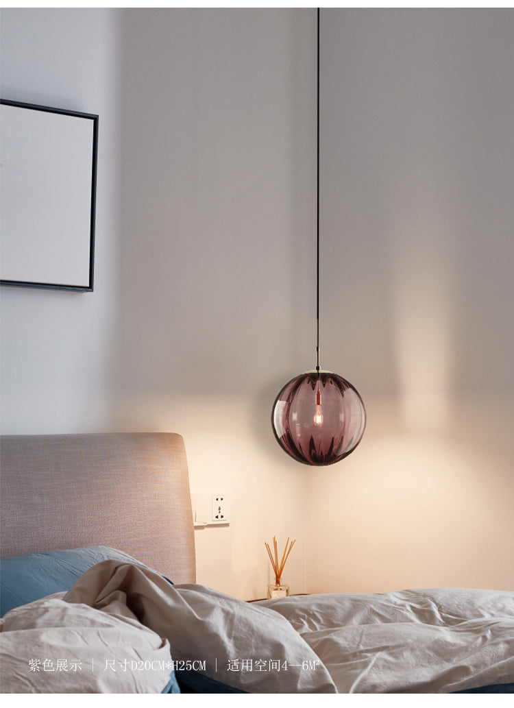 1 Light Spherical Pendant Light Modern Simple Designer Ribbed Bedroom Hanging Lamp Clearhalo 'Ceiling Lights' 'Pendant Lights' 'Pendants' Lighting' 2610173