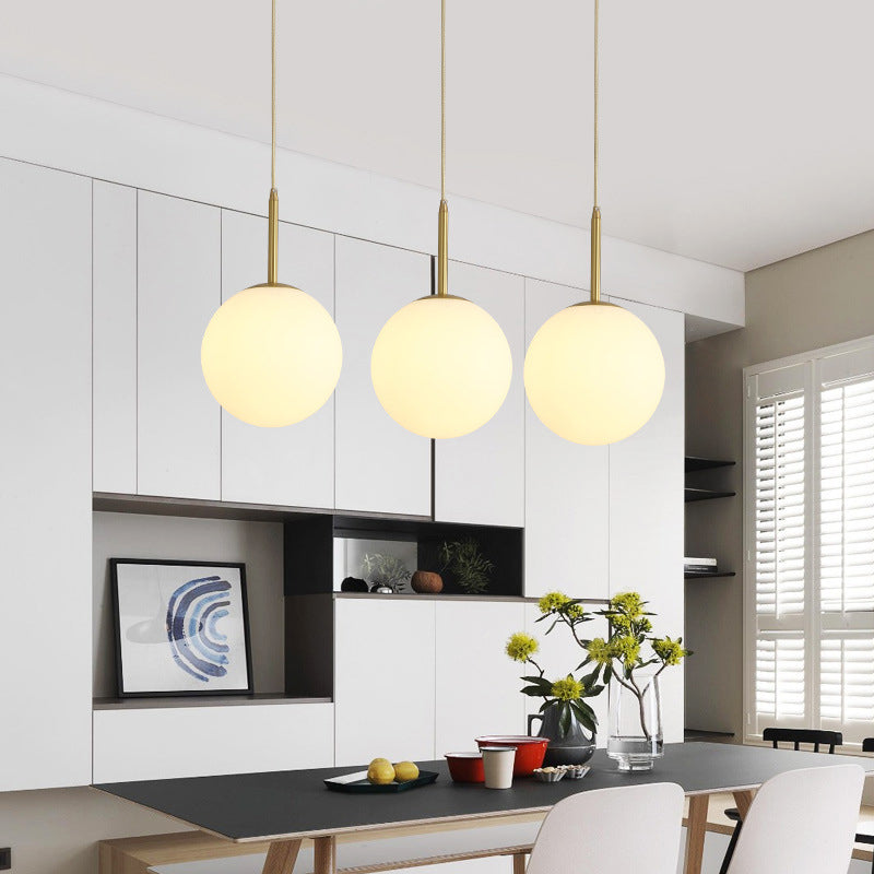 Modern Minimalist Design Hanging Lamp White Globe Glass Shade Pendant Light for Dining Room Table Clearhalo 'Ceiling Lights' 'Pendant Lights' 'Pendants' Lighting' 2610174