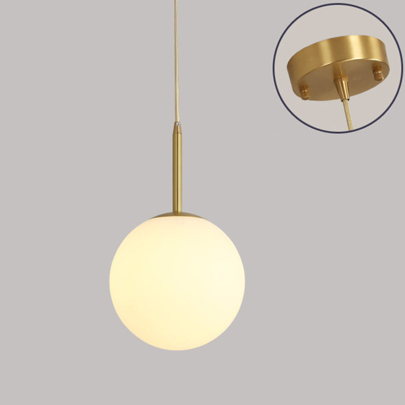 Modern Minimalist Design Hanging Lamp White Globe Glass Shade Pendant Light for Dining Room Table Gold Round Clearhalo 'Ceiling Lights' 'Pendant Lights' 'Pendants' Lighting' 2610176