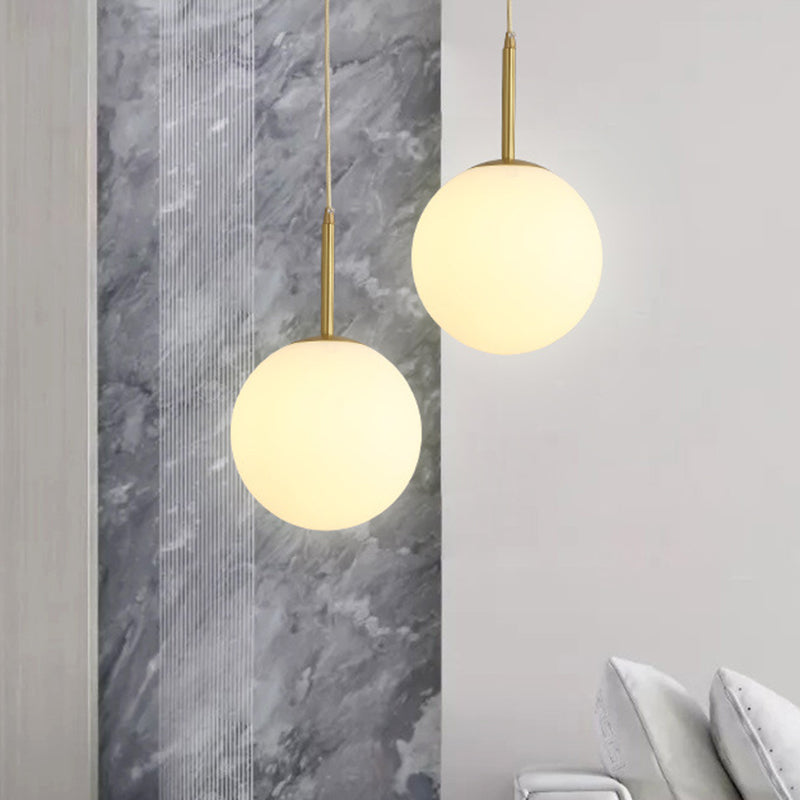 Modern Minimalist Design Hanging Lamp White Globe Glass Shade Pendant Light for Dining Room Table Clearhalo 'Ceiling Lights' 'Pendant Lights' 'Pendants' Lighting' 2610177