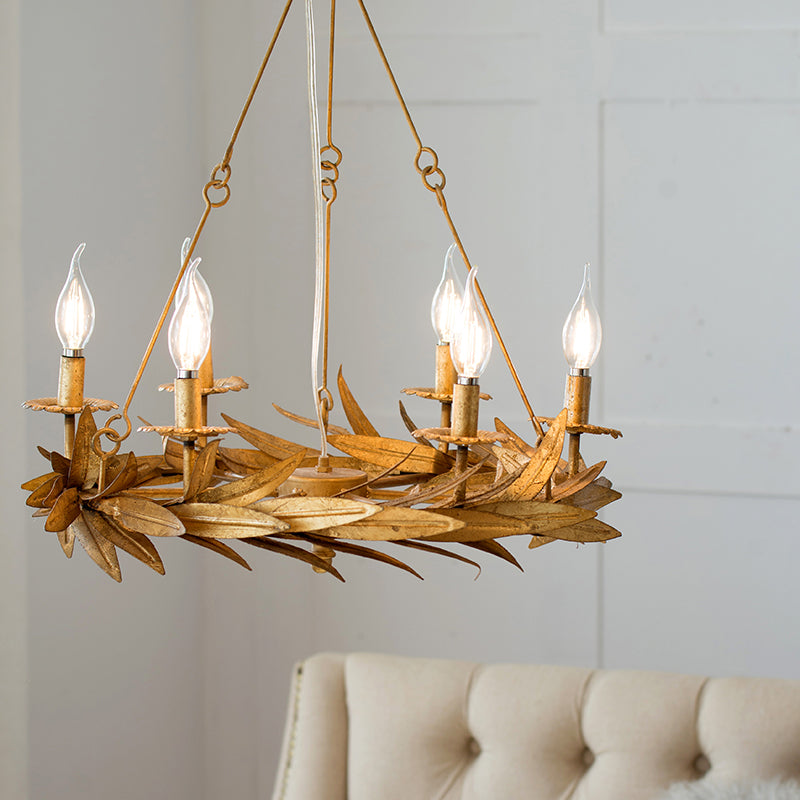 Gold 6 Lights Ceiling Pendant Light Vintage Metal Candle Chandelier Lamp with Garland Design Clearhalo 'Ceiling Lights' 'Chandeliers' Lighting' options 261018