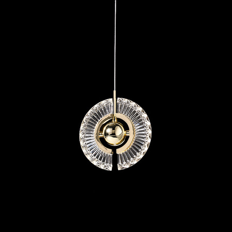 Gold 1 Light Pendant Lamp Modern Minimalist Round Crystal Living Room Small Hanging Lamp Gold Clearhalo 'Ceiling Lights' 'Pendant Lights' 'Pendants' Lighting' 2610188