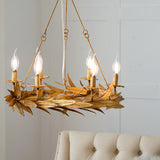 Gold 6 Lights Ceiling Pendant Light Vintage Metal Candle Chandelier Lamp with Garland Design Clearhalo 'Ceiling Lights' 'Chandeliers' Lighting' options 261018