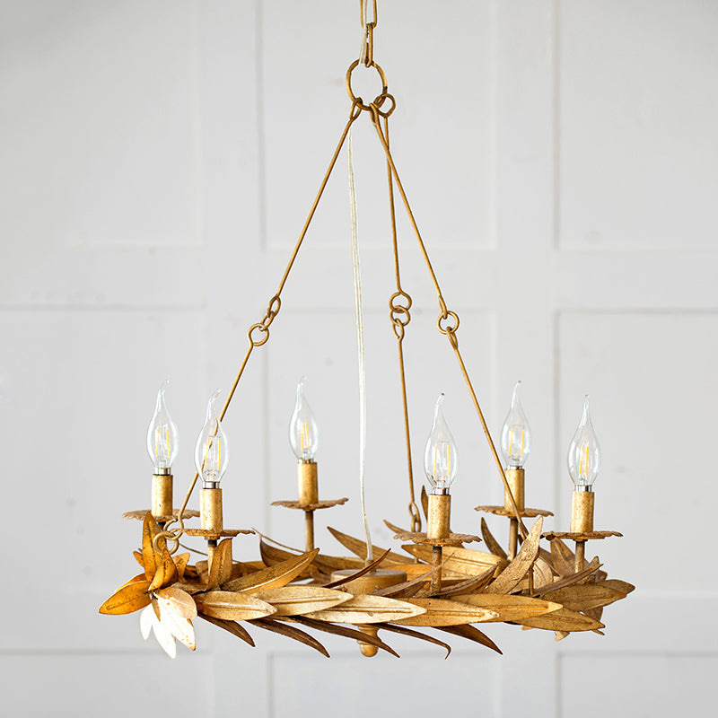 Gold 6 Lights Ceiling Pendant Light Vintage Metal Candle Chandelier Lamp with Garland Design Clearhalo 'Ceiling Lights' 'Chandeliers' Lighting' options 261019