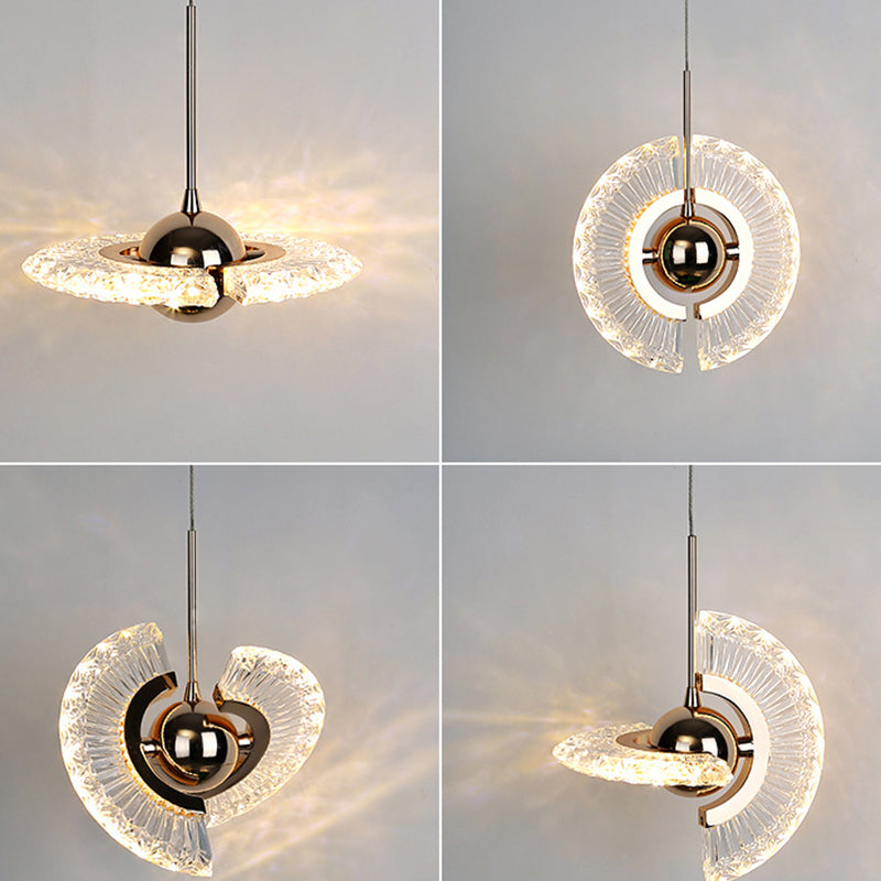 Gold 1 Light Pendant Lamp Modern Minimalist Round Crystal Living Room Small Hanging Lamp Clearhalo 'Ceiling Lights' 'Pendant Lights' 'Pendants' Lighting' 2610191