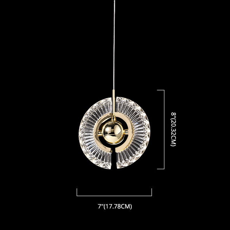 Gold 1 Light Pendant Lamp Modern Minimalist Round Crystal Living Room Small Hanging Lamp Clearhalo 'Ceiling Lights' 'Pendant Lights' 'Pendants' Lighting' 2610194