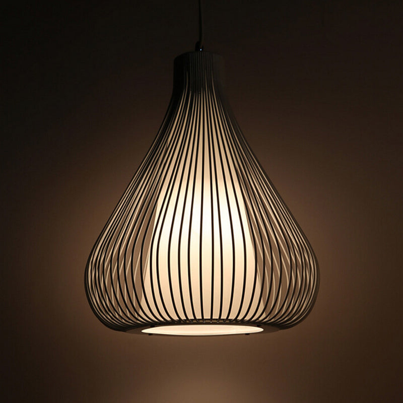 Metal 1 Light Pendant Light Nordic Simple Teardrop Cage Hanging Lamp for Restaurant Black Clearhalo 'Ceiling Lights' 'Pendant Lights' 'Pendants' Lighting' 2610214