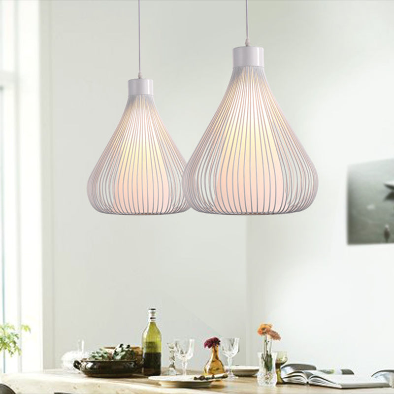 Metal 1 Light Pendant Light Nordic Simple Teardrop Cage Hanging Lamp for Restaurant White Clearhalo 'Ceiling Lights' 'Pendant Lights' 'Pendants' Lighting' 2610216