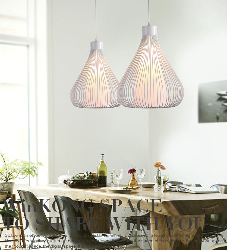 Metal 1 Light Pendant Light Nordic Simple Teardrop Cage Hanging Lamp for Restaurant Clearhalo 'Ceiling Lights' 'Pendant Lights' 'Pendants' Lighting' 2610220