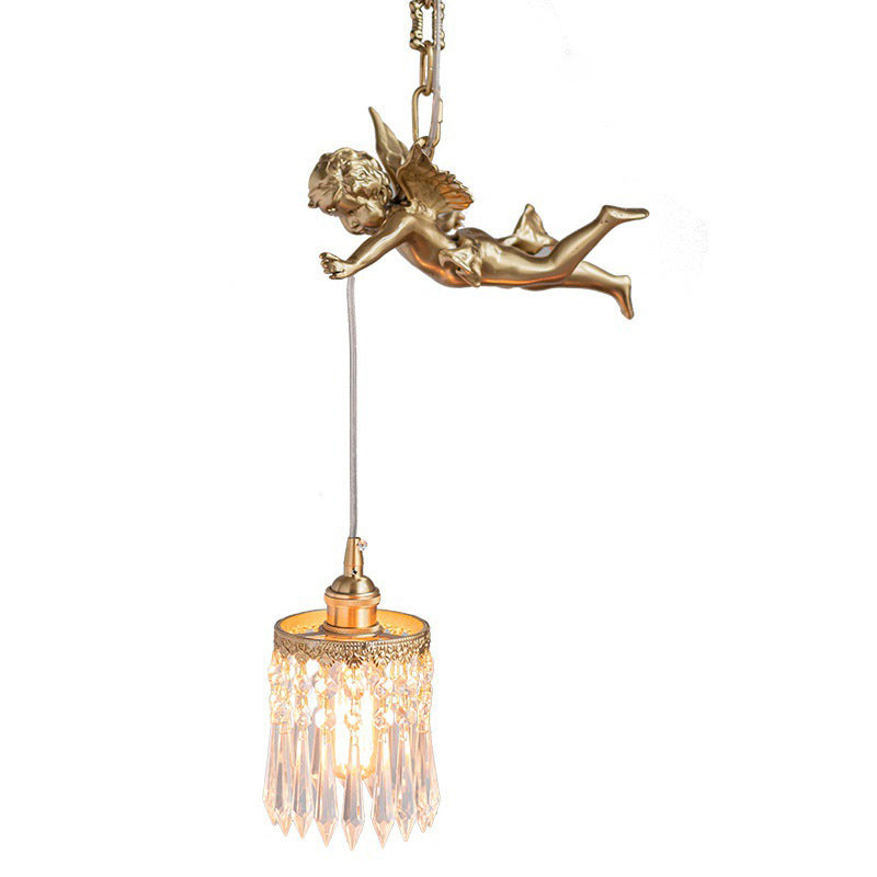 Brass Vintage Angle Pendant Lamp 1 Light Bedroom Pendant Lighting with Crystal Drip Gold Clearhalo 'Ceiling Lights' 'Pendant Lights' 'Pendants' Lighting' 2610225