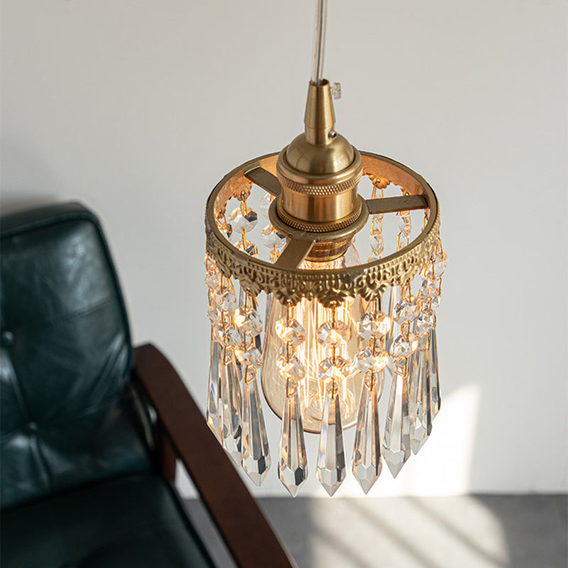 Brass Vintage Angle Pendant Lamp 1 Light Bedroom Pendant Lighting with Crystal Drip Clearhalo 'Ceiling Lights' 'Pendant Lights' 'Pendants' Lighting' 2610226